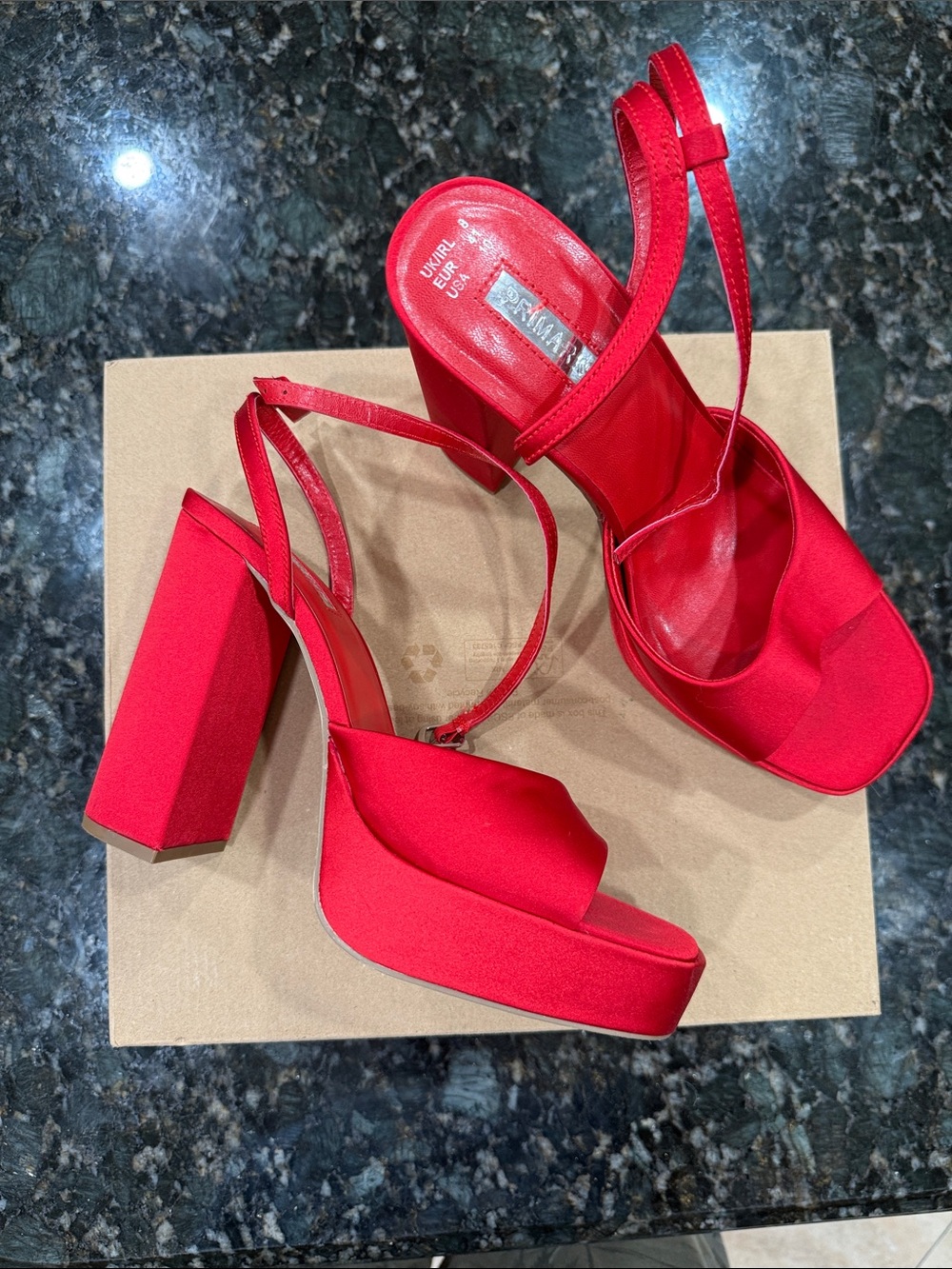Primark Red Platform Block Heel Sandals